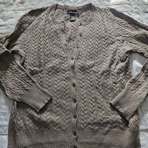 Eddie Bauer Brown Cable Knit Cardigan